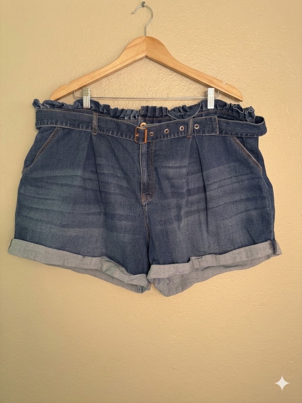 Jessica Simpson High-Waist Paperbag Denim Shorts - Blue